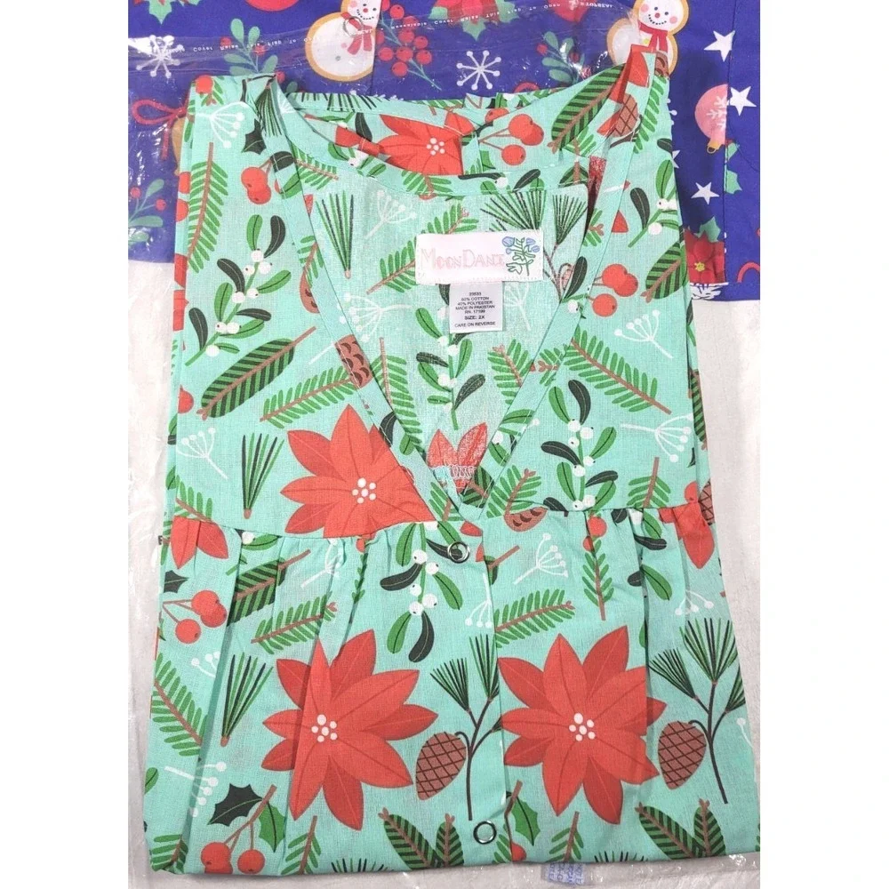 2 Pack MoonDance Full Snap Front Cobbler Aprons w/ Pockets - Christmas - 2X